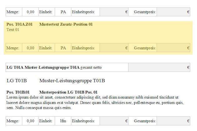 Muster-LV Testversion - Anzeige Zusatz-Position in Ausschreibung