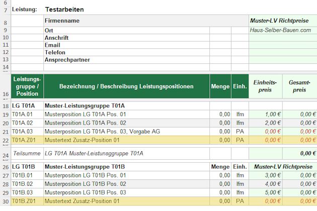 Muster-LV Testversion - Anzeige Zusatz-Position im Preisvergleich