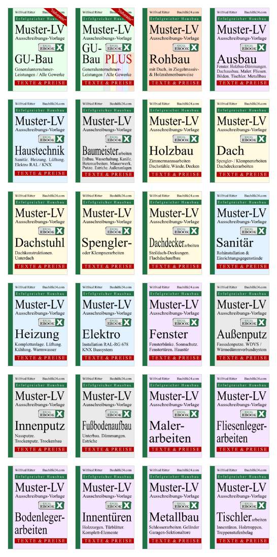 HSB Excel Muster-LV Versionen für alle Gewerke