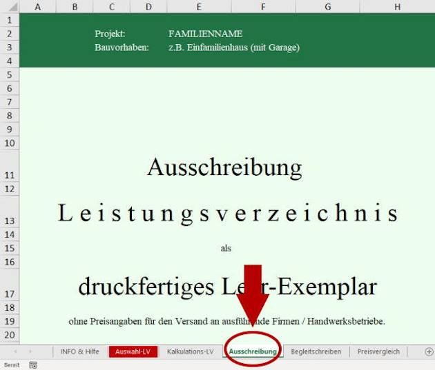 Excel Muster-LV Arbeitsblatt Ausschreibung