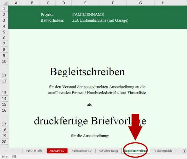 Excel Muster-LV Arbeitsblatt Begleitschreiben