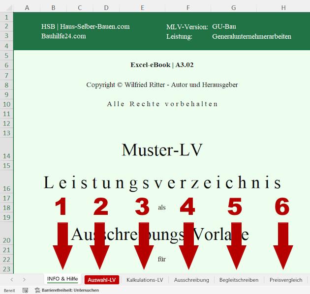 Excel Muster-LV Arbeitsmappe mit 6 Arbeitsblättern