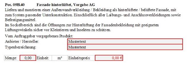 Muster-LV Positionen mit Vorgabe AG