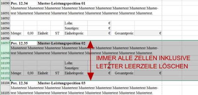 Excel Muster-LV Zeilen löschen im Arbeitsblatt Ausschreibung