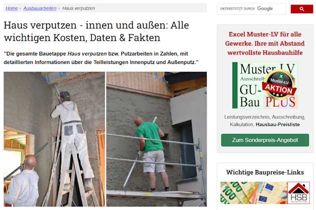 Vorschau Bauetappen-Seite zum Thema Haus verputzen